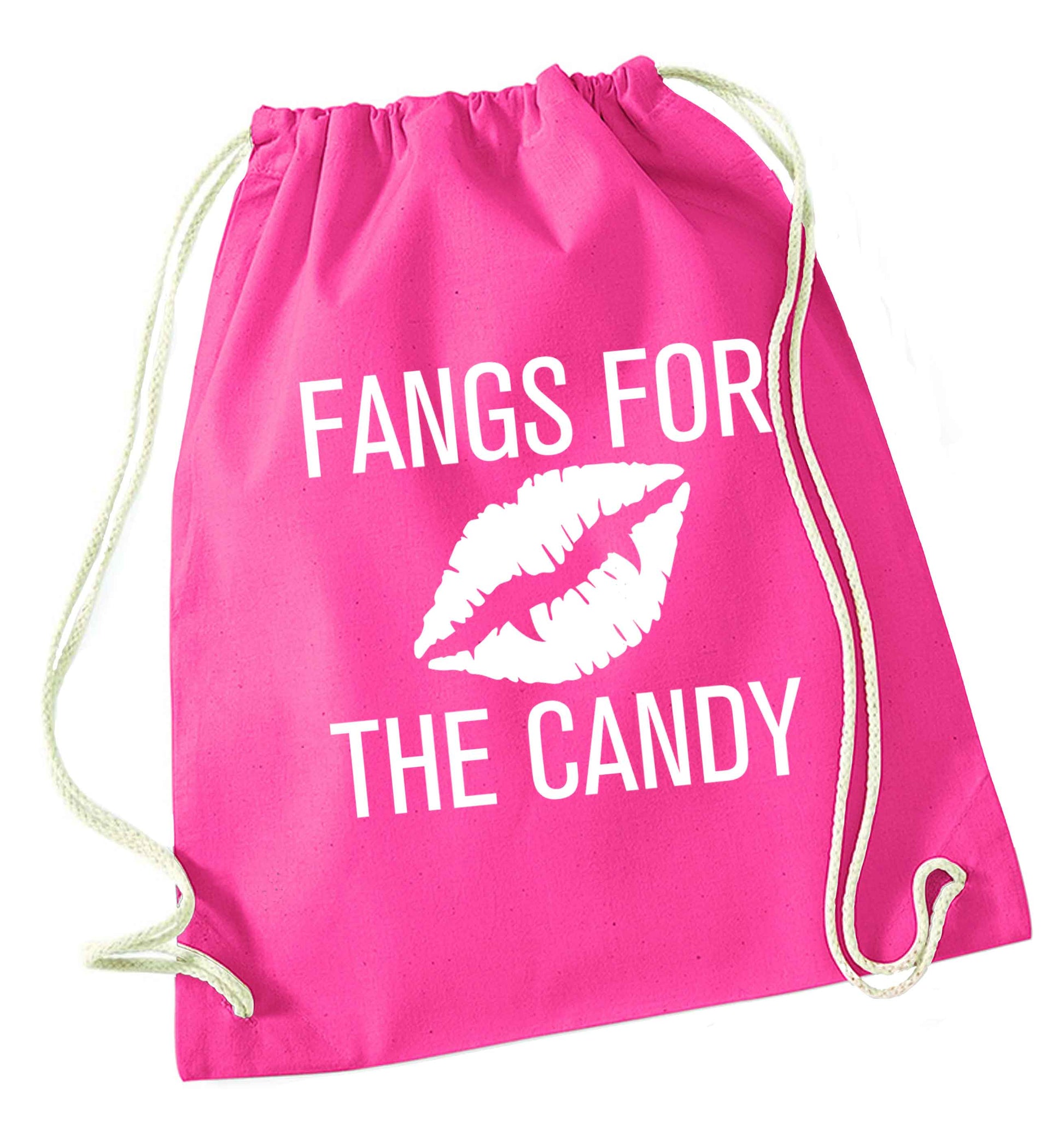Fangs for the candy pink drawstring bag