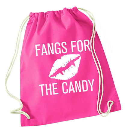 Fangs for the candy pink drawstring bag