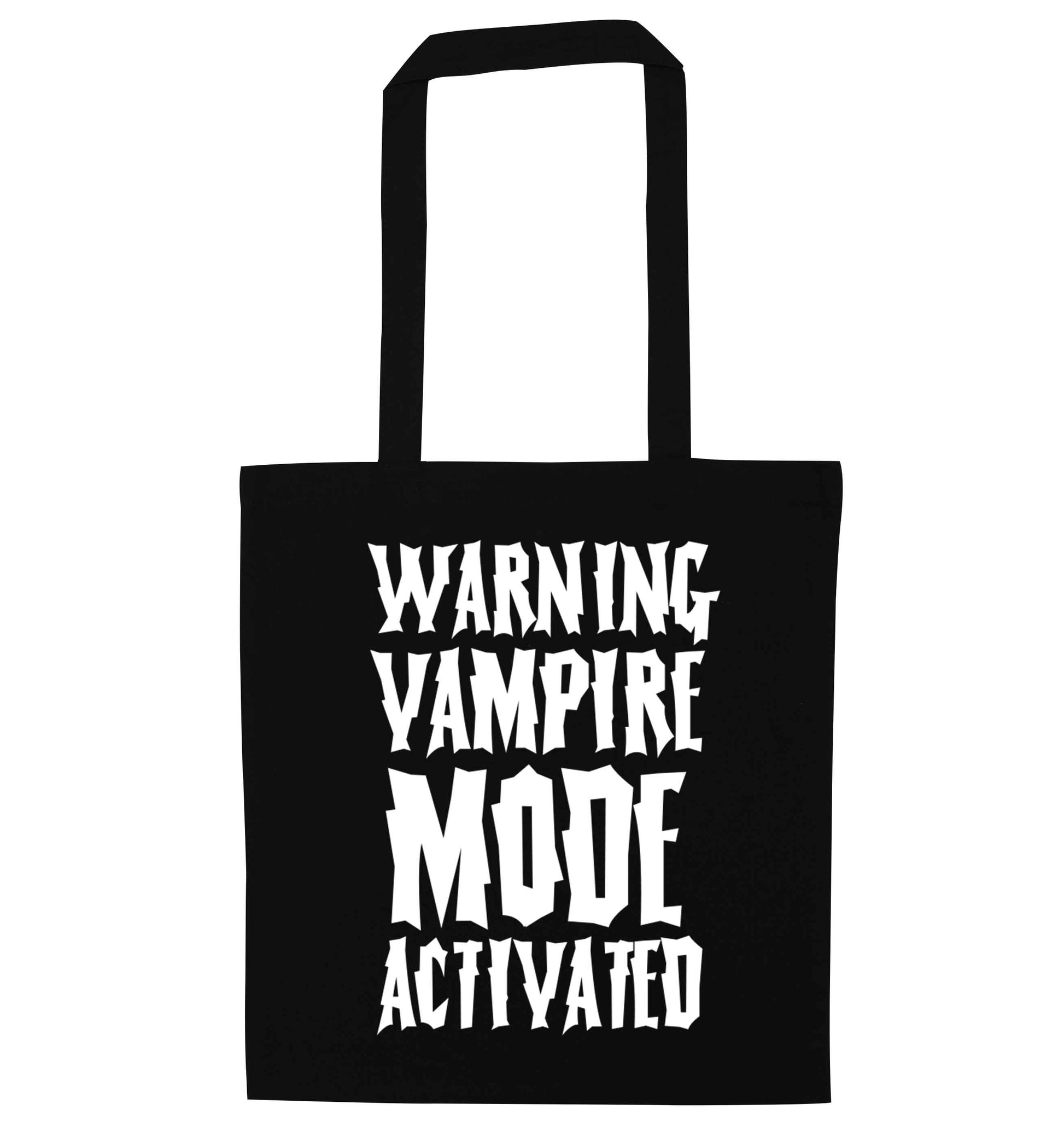 Warning vampire mode activated black tote bag
