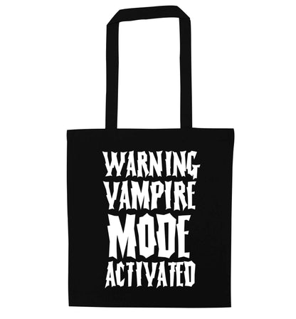 Warning vampire mode activated black tote bag