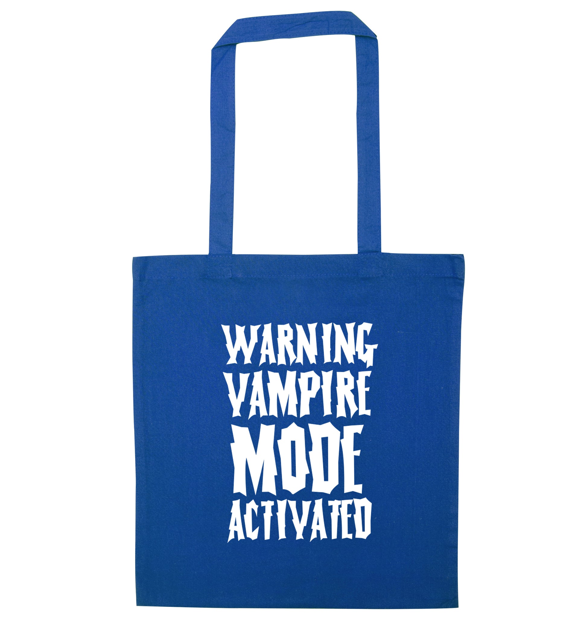 Vampire mode activated blue tote bag