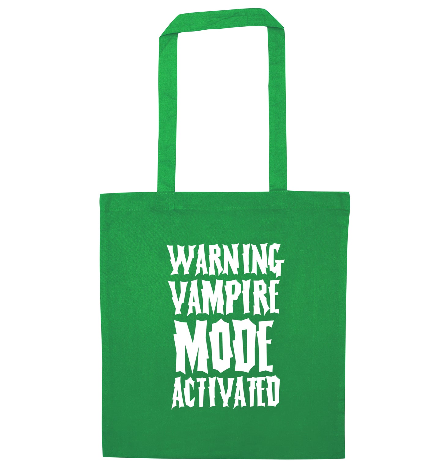 Vampire mode activated green tote bag