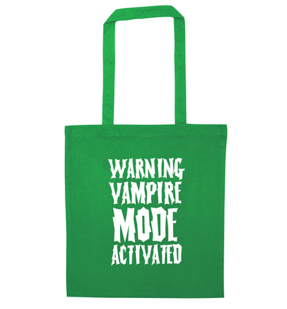 Vampire mode activated green tote bag
