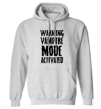 Warning vampire mode activated adults unisex grey hoodie 2XL