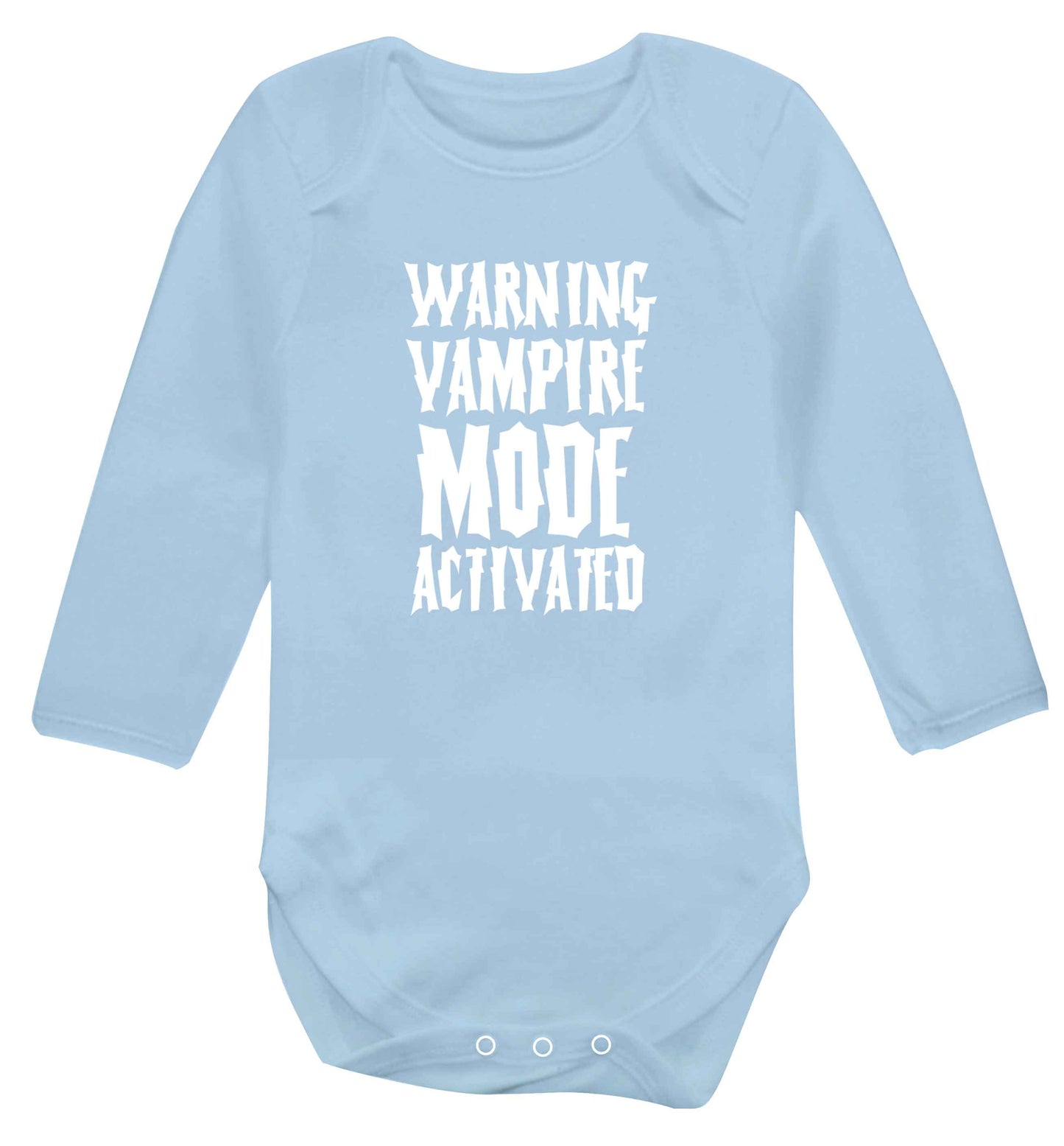 Warning vampire mode activated baby vest long sleeved pale blue 6-12 months