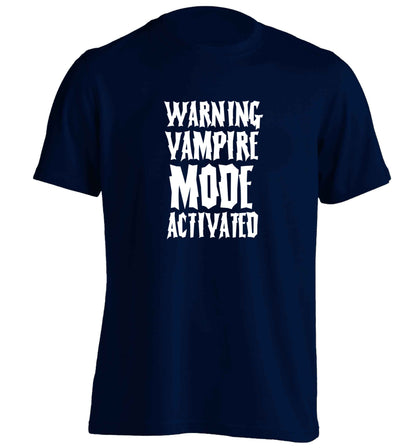 Warning vampire mode activated adults unisex navy Tshirt 2XL