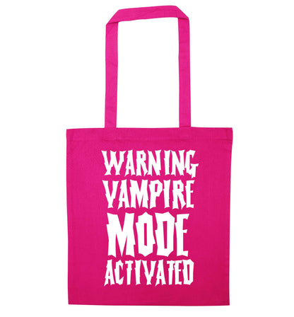 Warning vampire mode activated pink tote bag