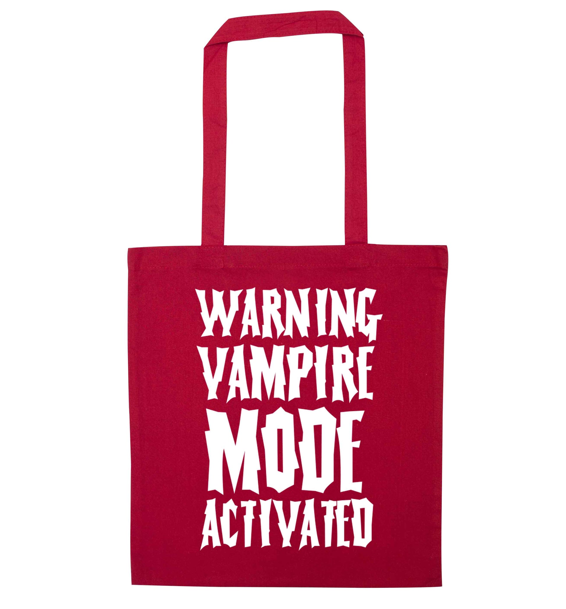 Warning vampire mode activated red tote bag