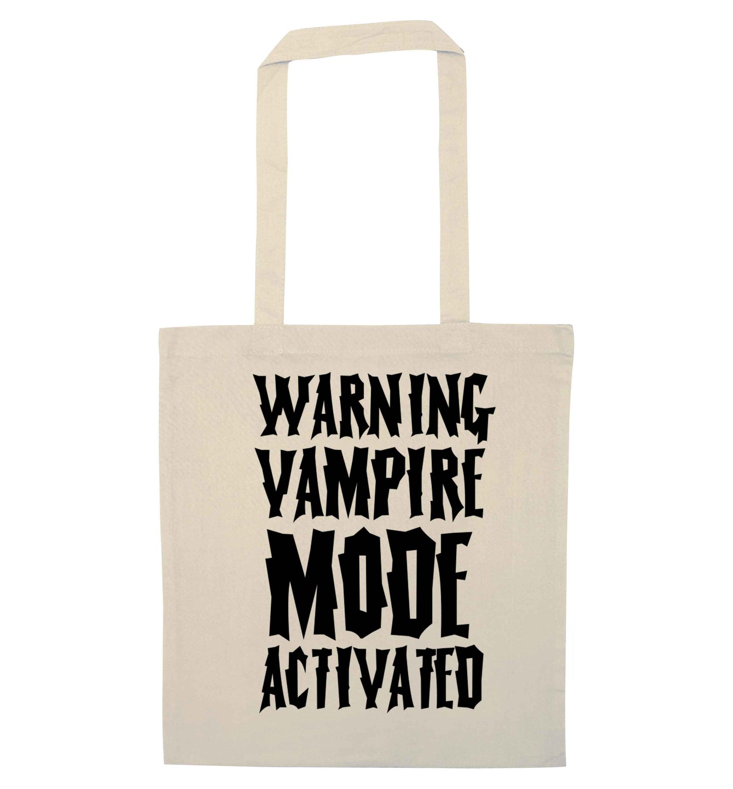 Warning vampire mode activated natural tote bag