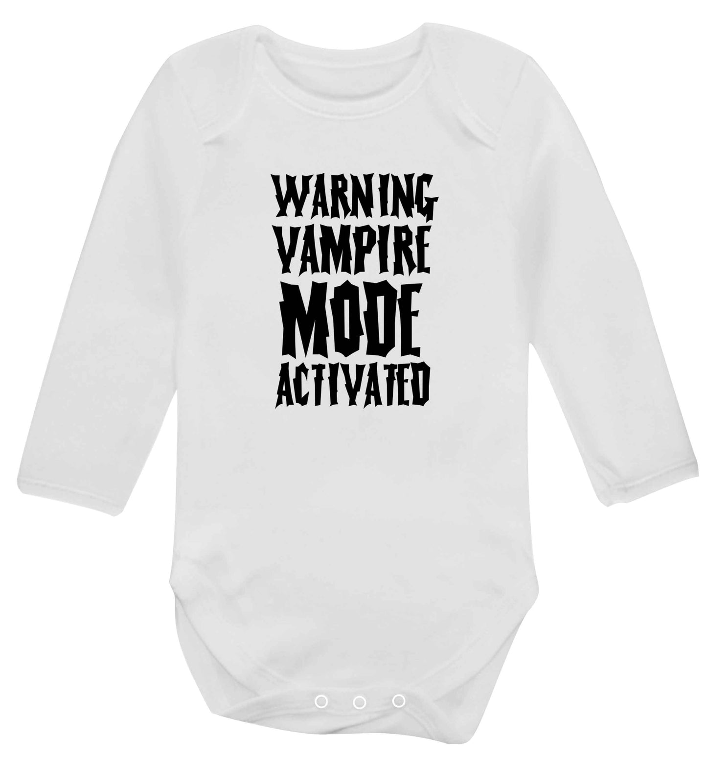 Warning vampire mode activated baby vest long sleeved white 6-12 months