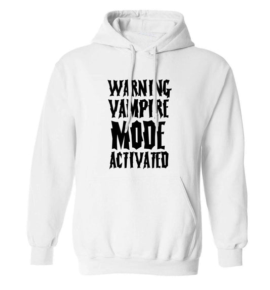 Warning vampire mode activated adults unisex white hoodie 2XL