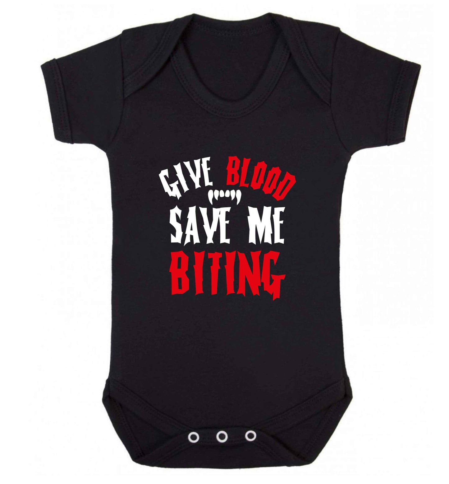 Give blood save me biting baby vest black 18-24 months