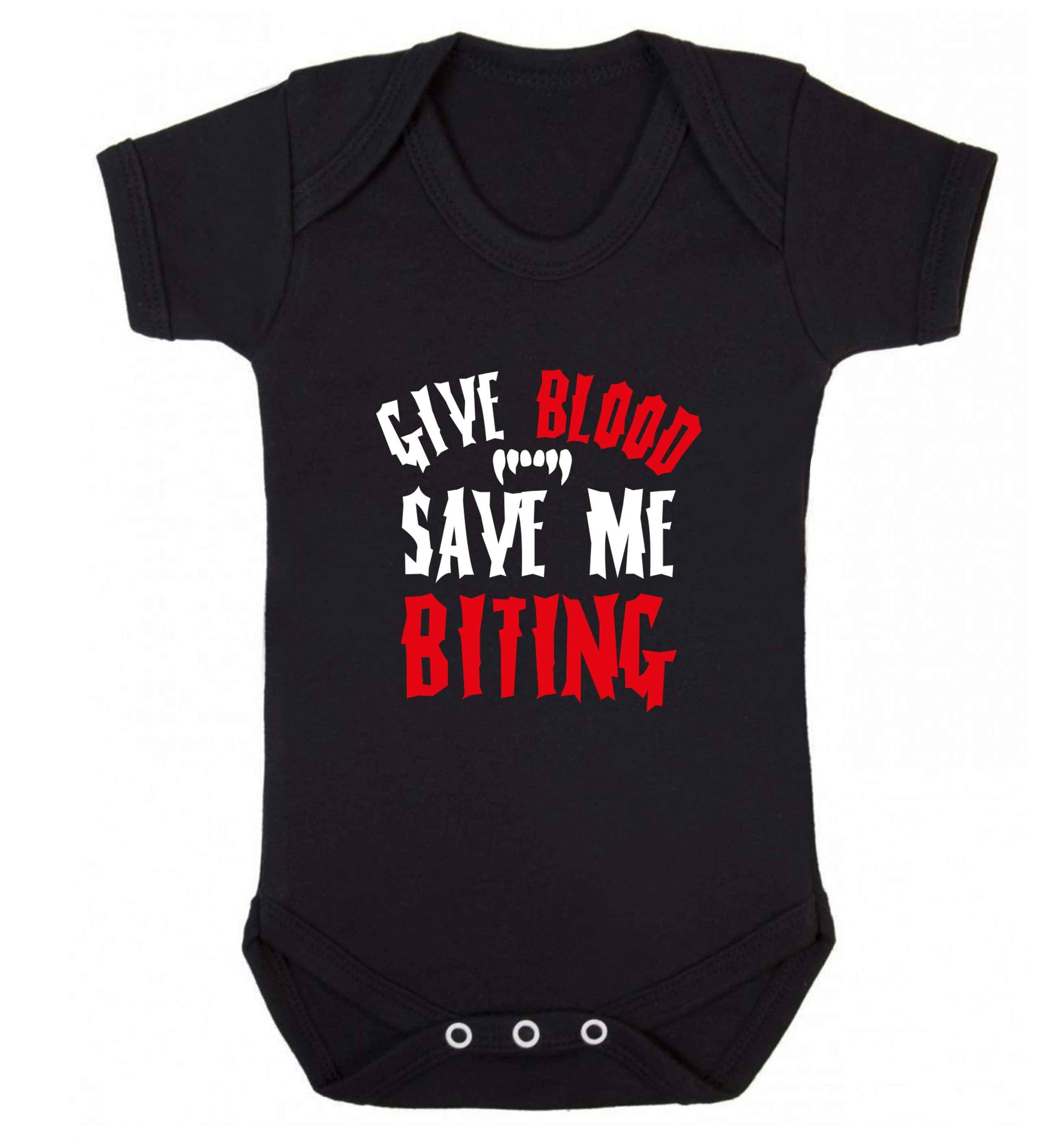 Give blood save me biting baby vest black 18-24 months