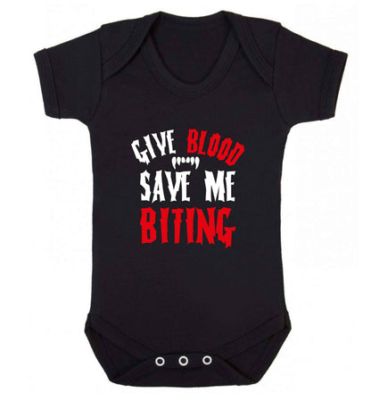 Give blood save me biting baby vest black 18-24 months