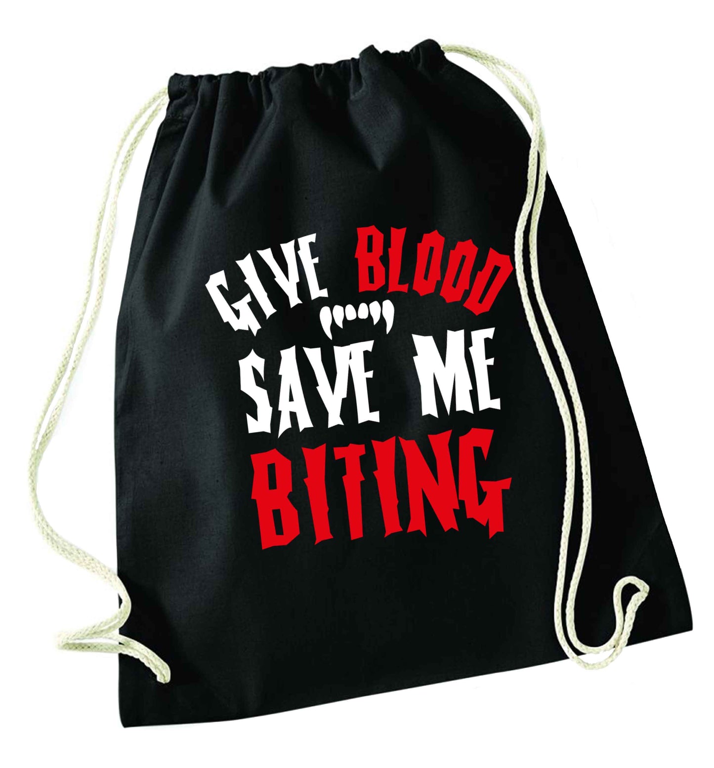 Give blood save me biting black drawstring bag