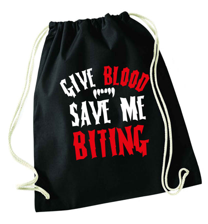 Give blood save me biting black drawstring bag