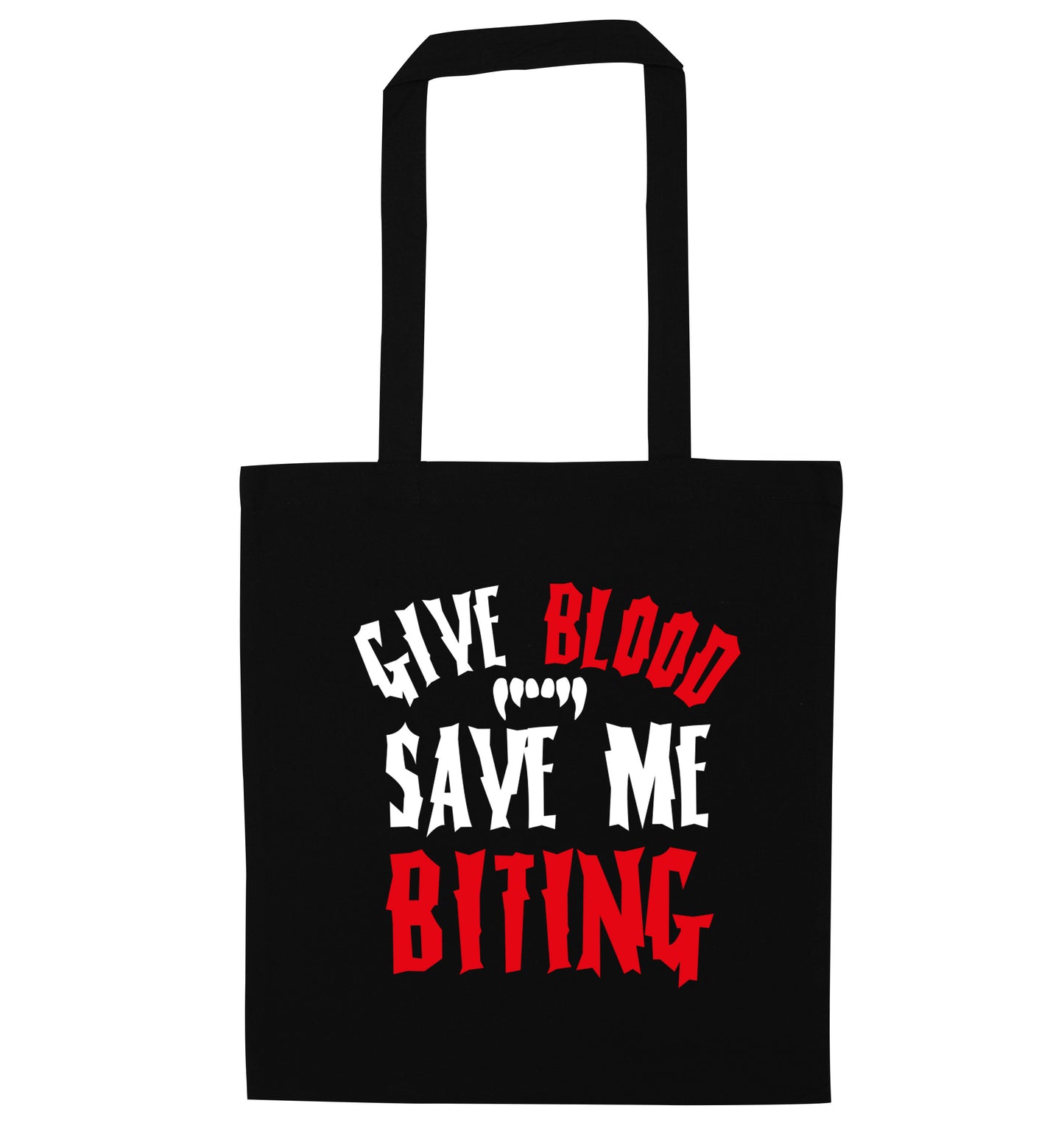 Give me blood save me biting black tote bag