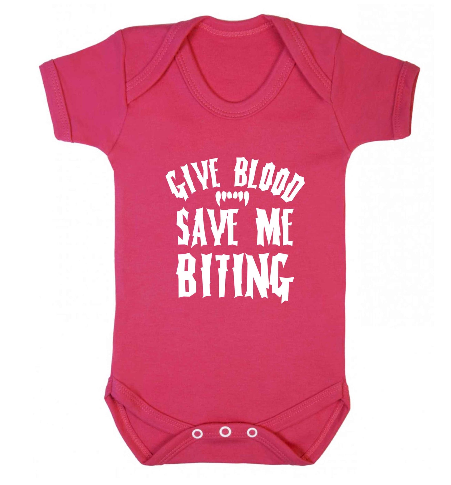 Give blood save me biting baby vest dark pink 18-24 months