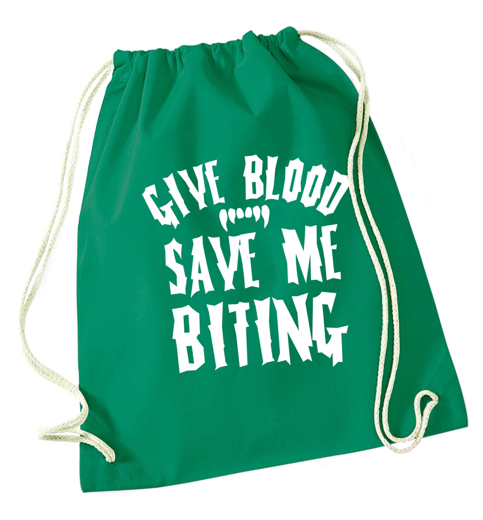 Give blood save me biting green drawstring bag