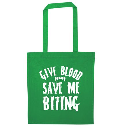 Give me blood save me biting green tote bag