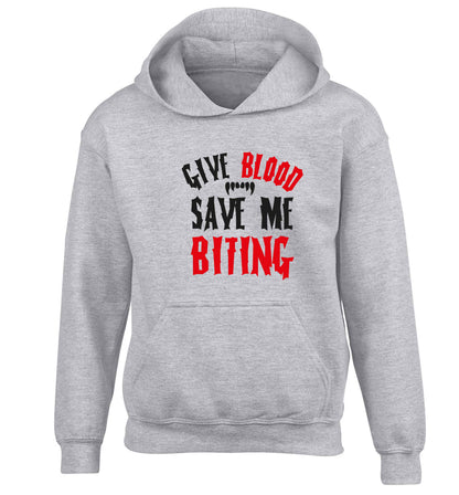 Give blood save me biting children's grey hoodie 12-13 Years