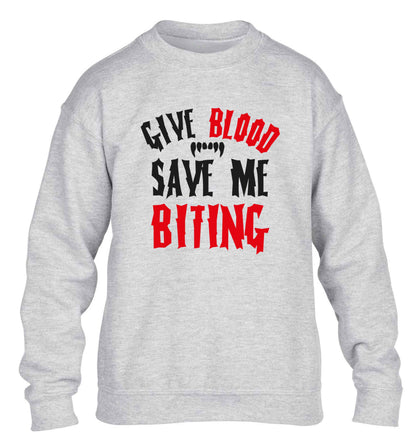 Give blood save me biting children's grey sweater 12-13 Years