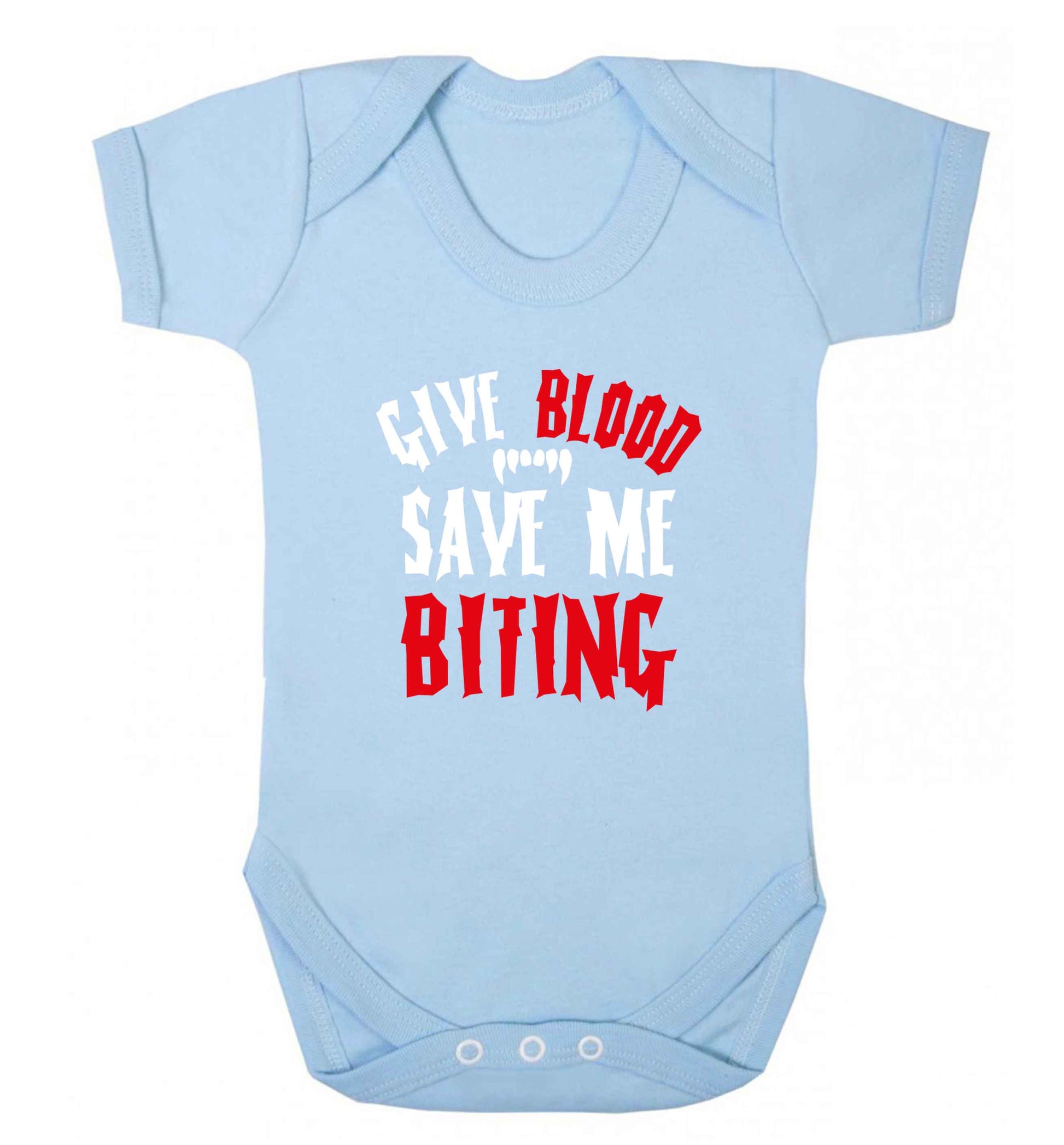 Give blood save me biting baby vest pale blue 18-24 months