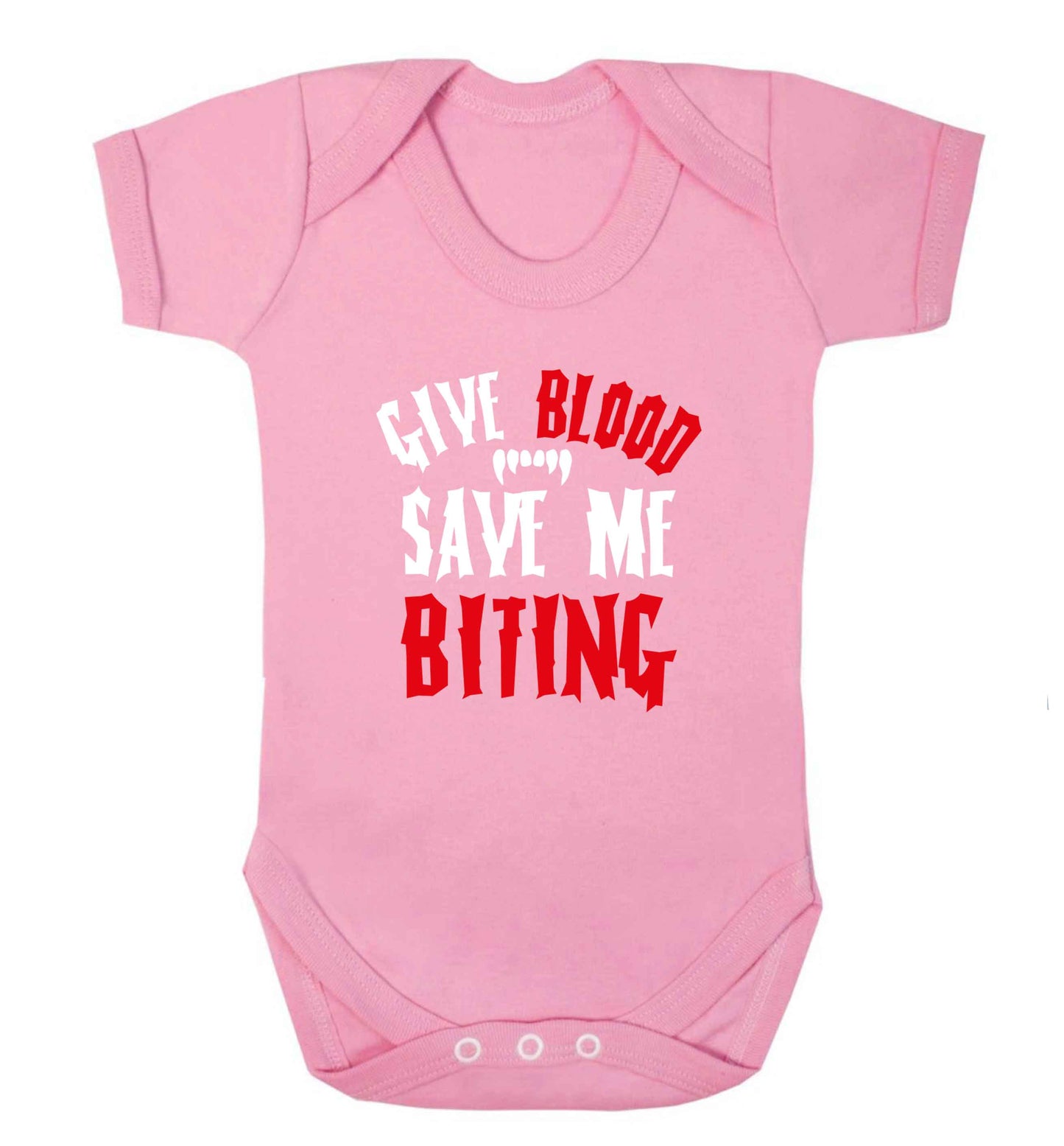Give blood save me biting baby vest pale pink 18-24 months