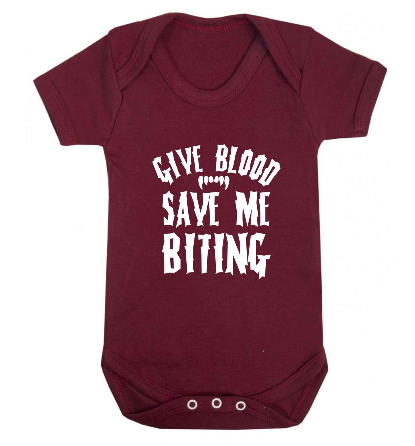 Give blood save me biting baby vest maroon 18-24 months