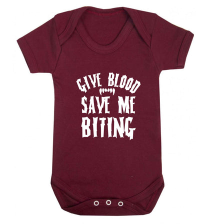 Give blood save me biting baby vest maroon 18-24 months