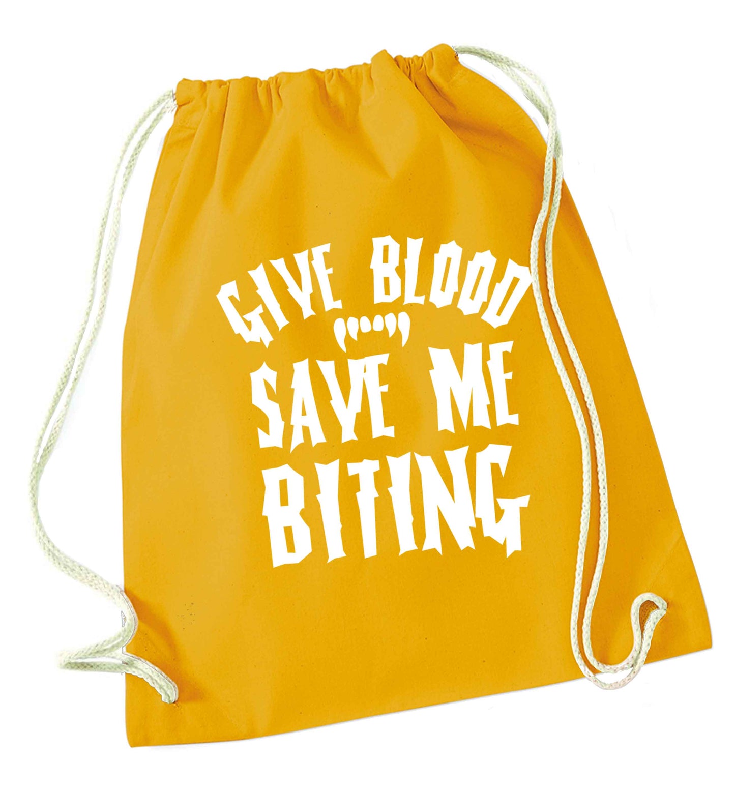 Give blood save me biting mustard drawstring bag