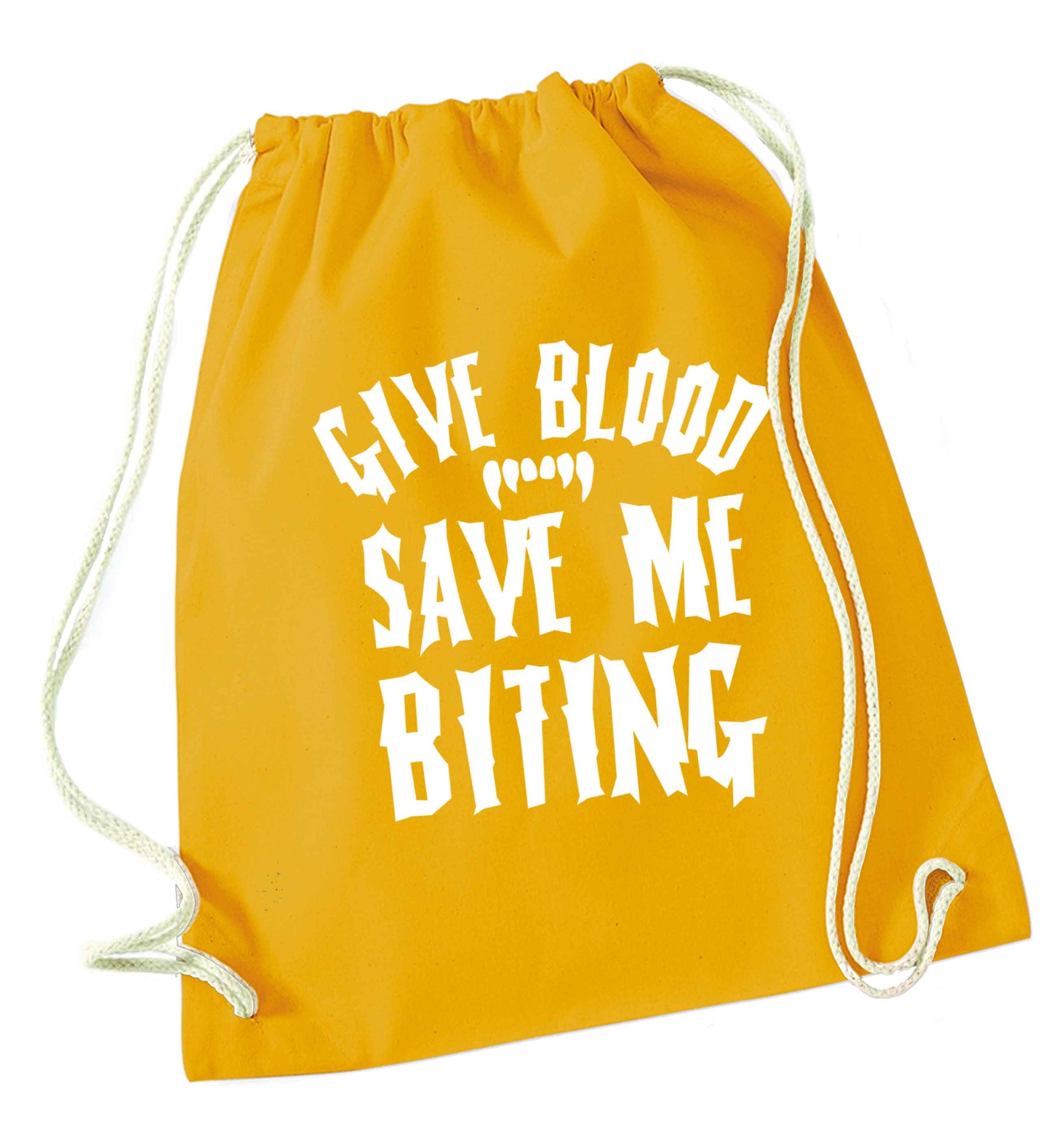Give blood save me biting mustard drawstring bag