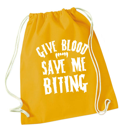 Give blood save me biting mustard drawstring bag