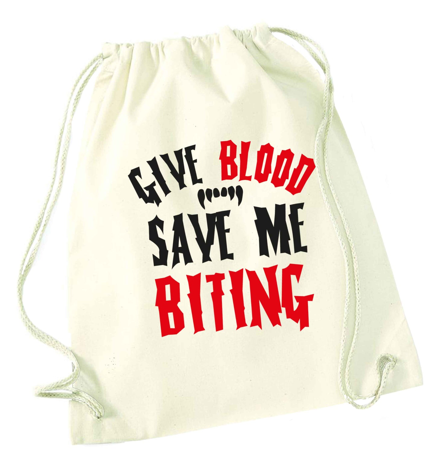 Give blood save me biting natural drawstring bag