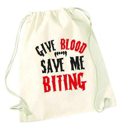 Give blood save me biting natural drawstring bag