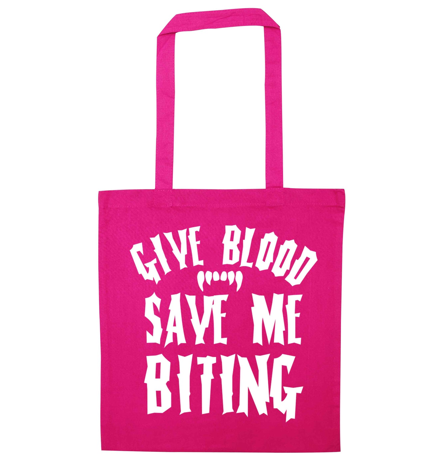 Give blood save me biting pink tote bag