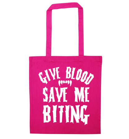 Give blood save me biting pink tote bag
