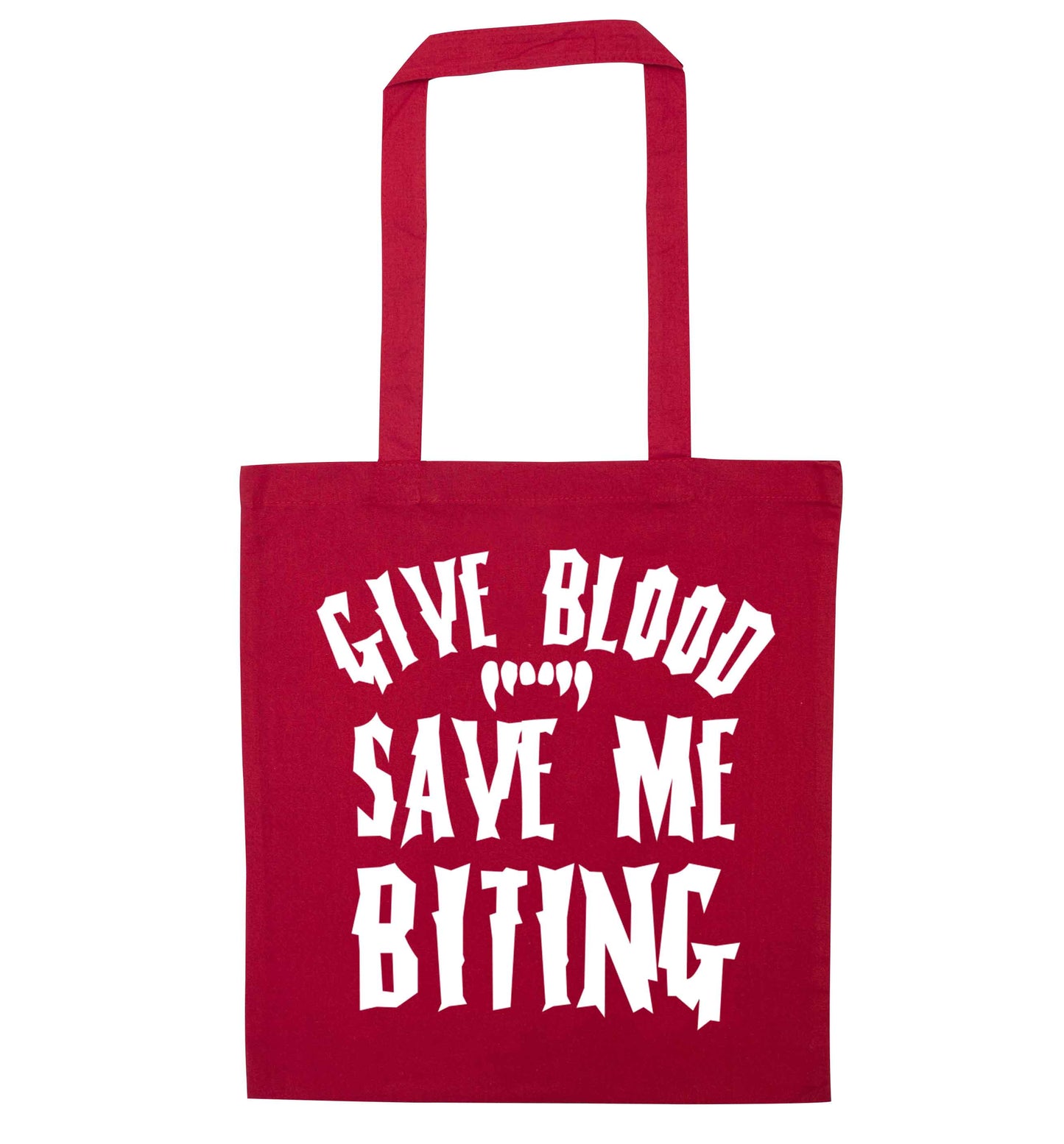 Give blood save me biting red tote bag