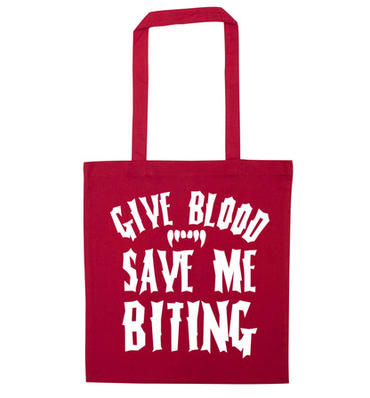 Give blood save me biting red tote bag