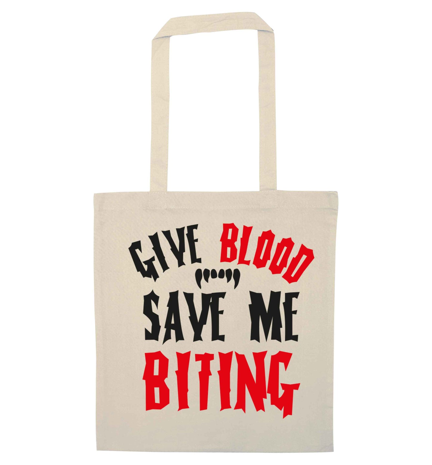 Give blood save me biting natural tote bag