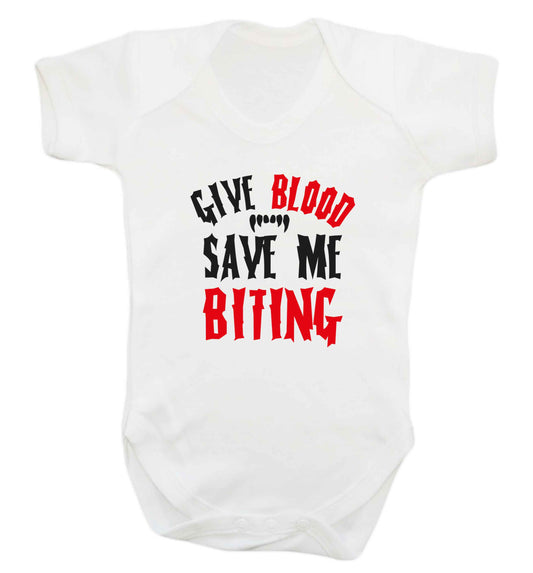 Give blood save me biting baby vest white 18-24 months
