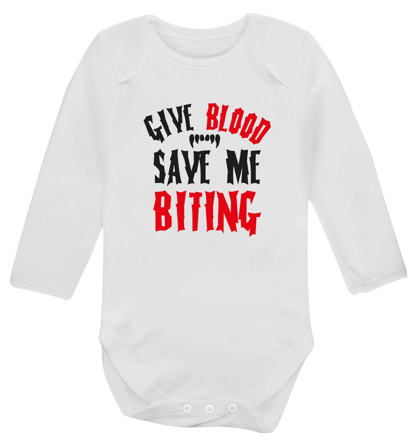Give blood save me biting baby vest long sleeved white 6-12 months