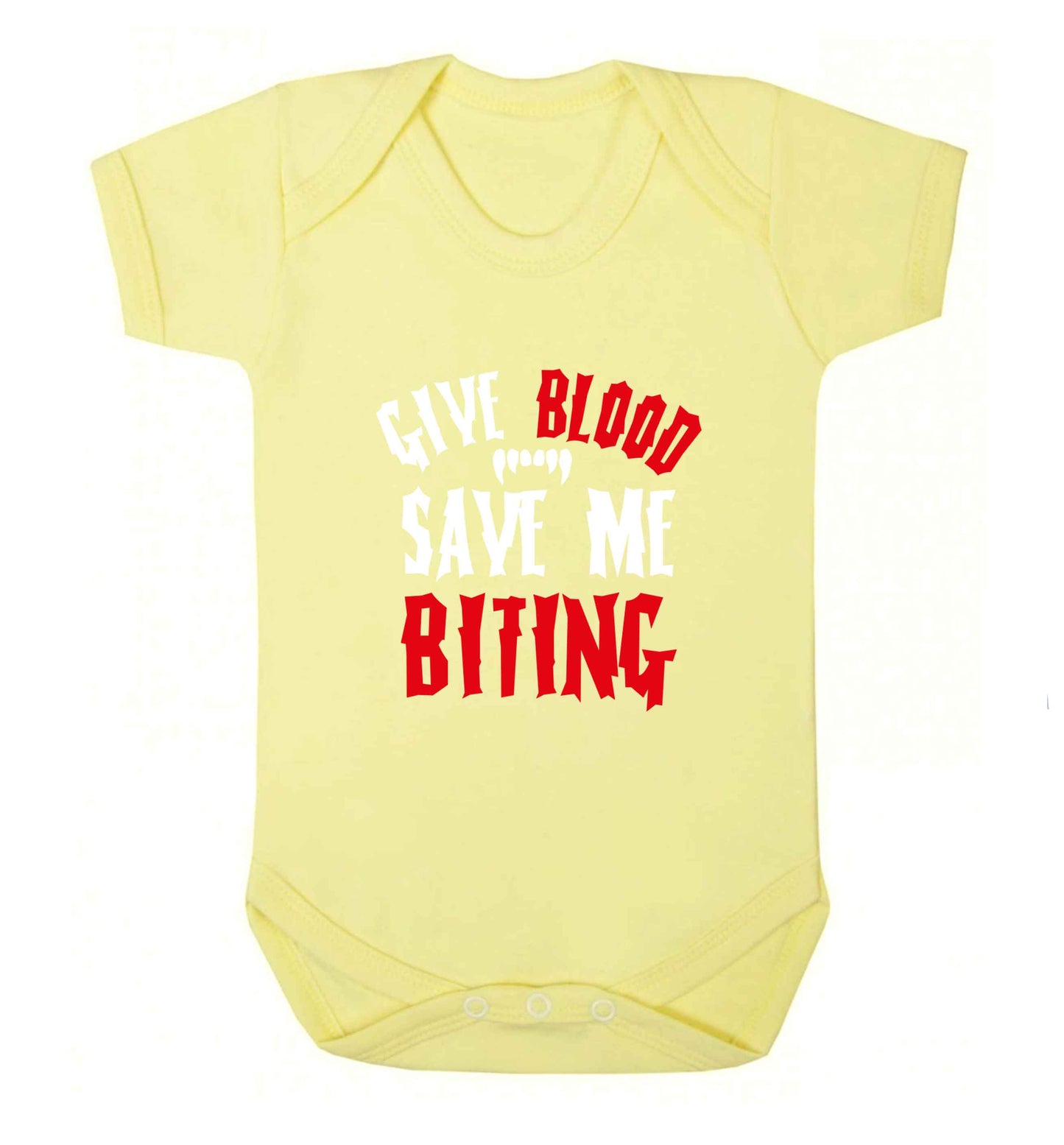 Give blood save me biting baby vest pale yellow 18-24 months