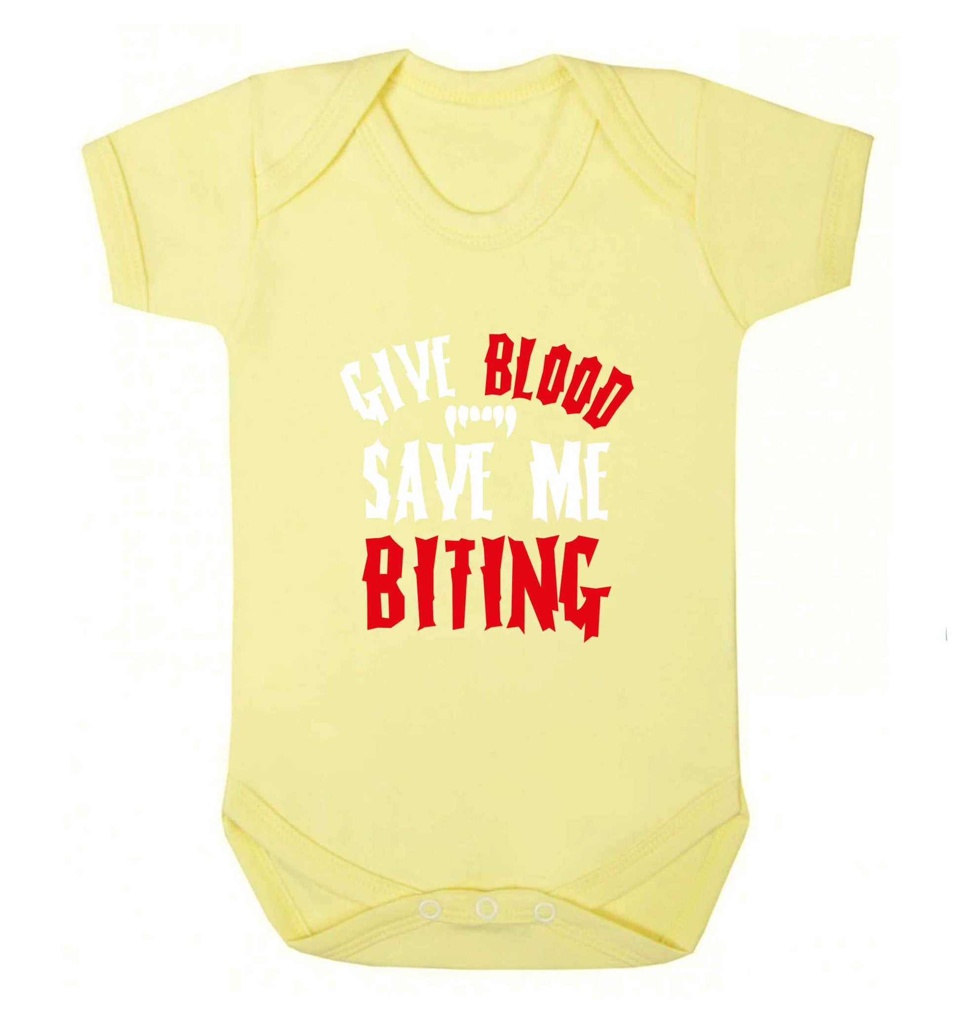Give blood save me biting baby vest pale yellow 18-24 months