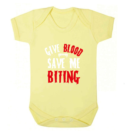Give blood save me biting baby vest pale yellow 18-24 months