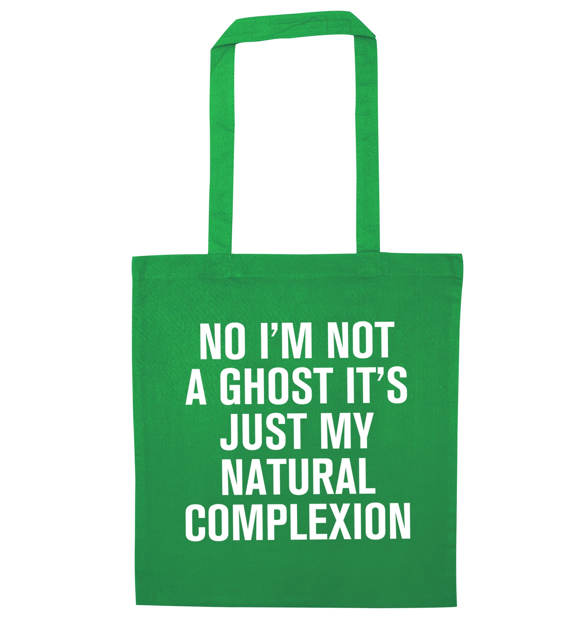 No I'm not a ghost it's just my natural complexion green tote bag