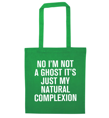 No I'm not a ghost it's just my natural complexion green tote bag
