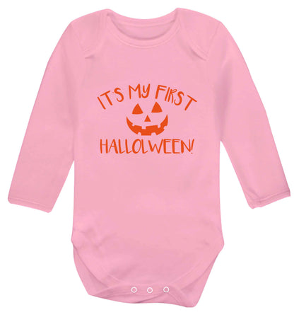 My 1st Halloween Pumpkin baby vest long sleeved pale pink 6-12 months