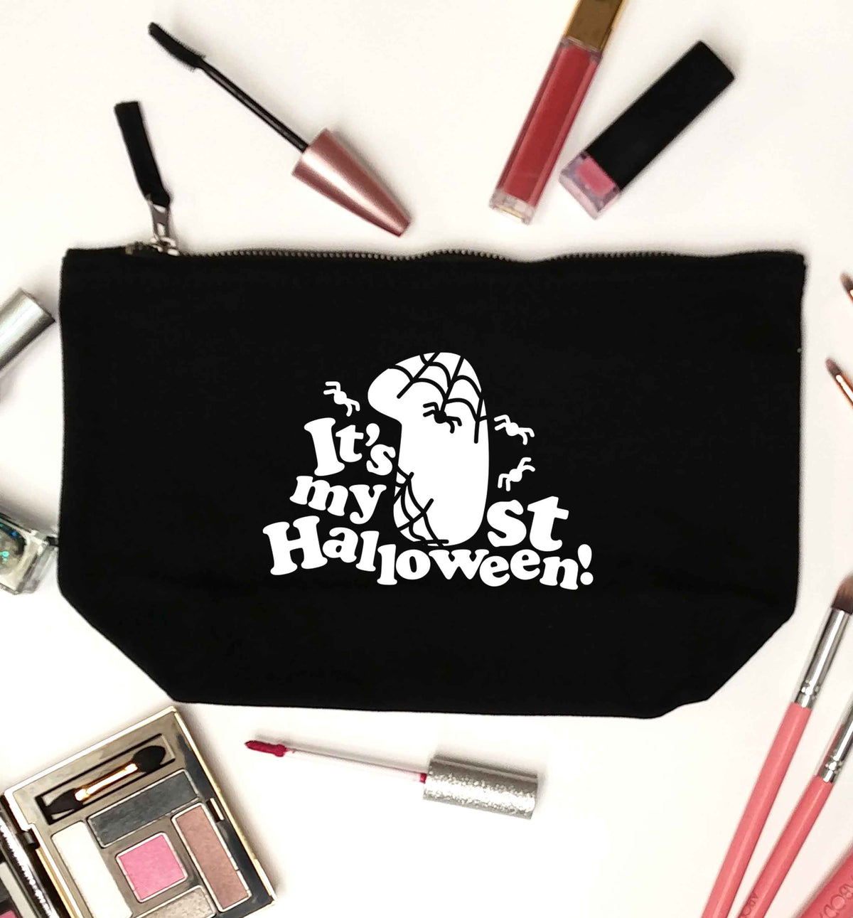 My 1st Halloween Pumpkin black makeup bag