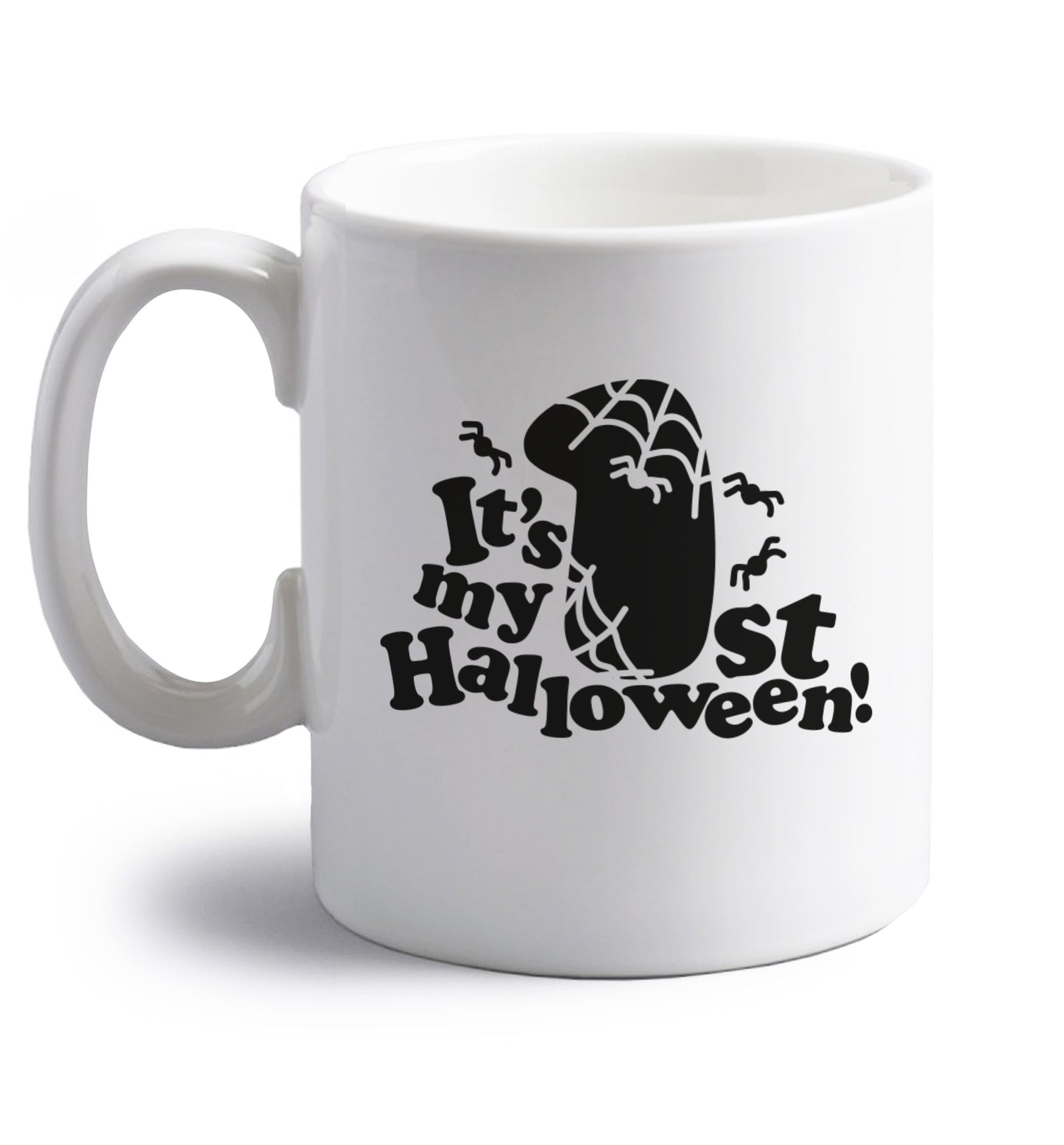 1st Halloween right handed white ceramic mug